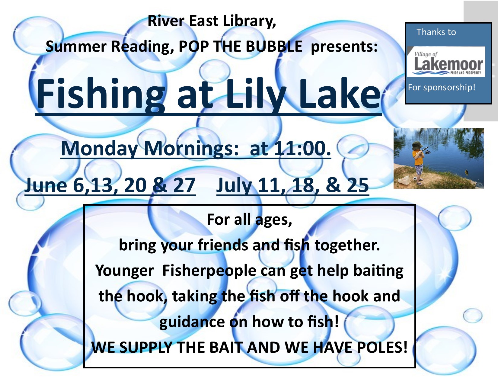 Poster for River East's fishing days at Lily Lake