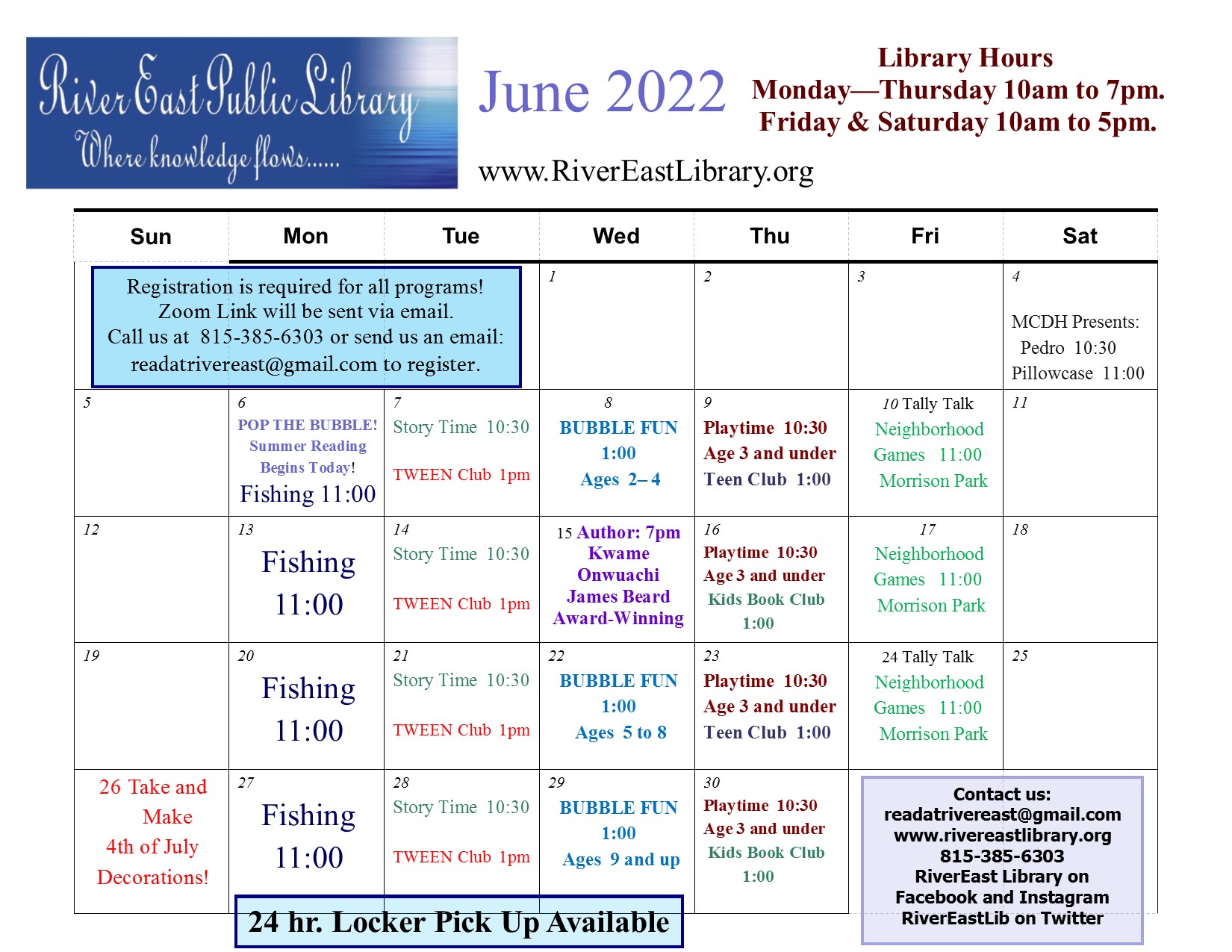 Poster for the June activities at River East