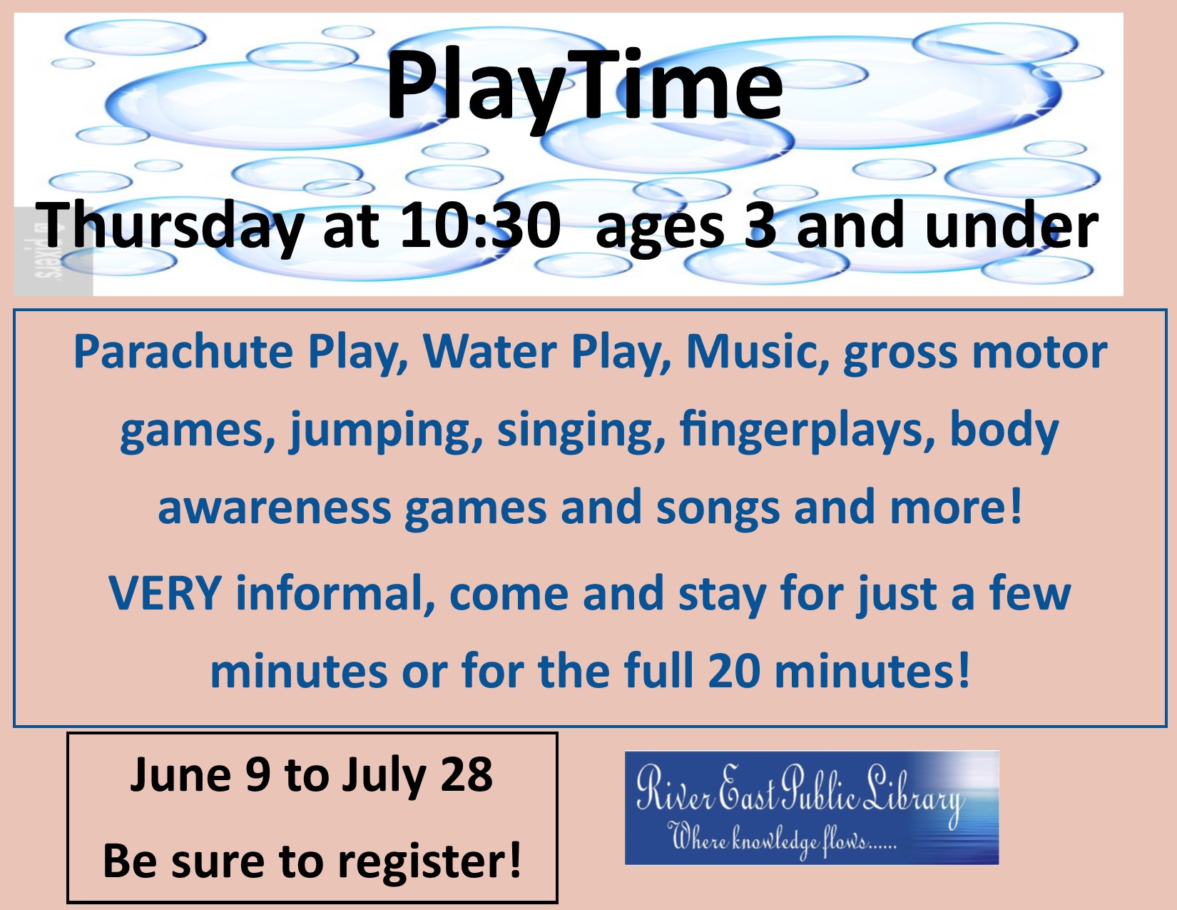 Poster with details of our Play Time Sessions