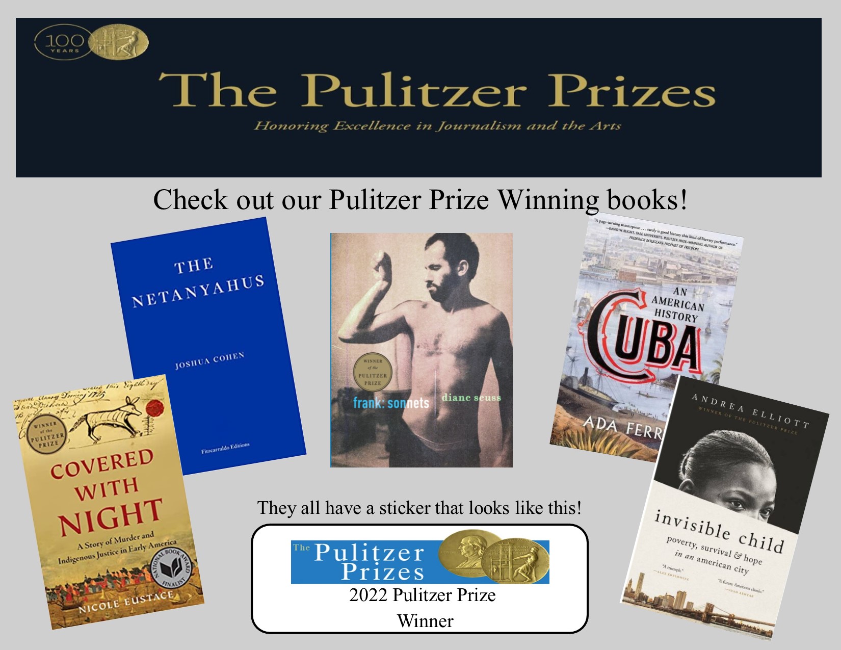 Poster showing this years Pulitzer Prize Winners
