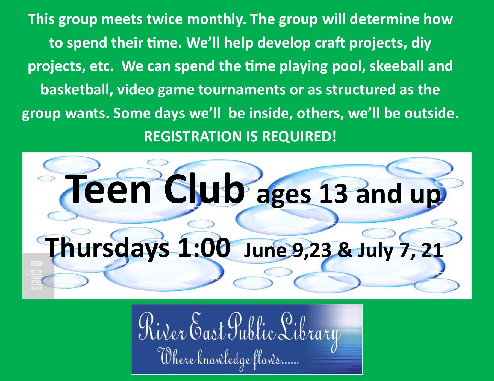 Poster with information about or teen sessions