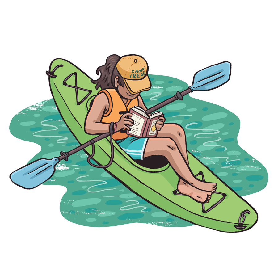 Illustration of teen reading in Kayak