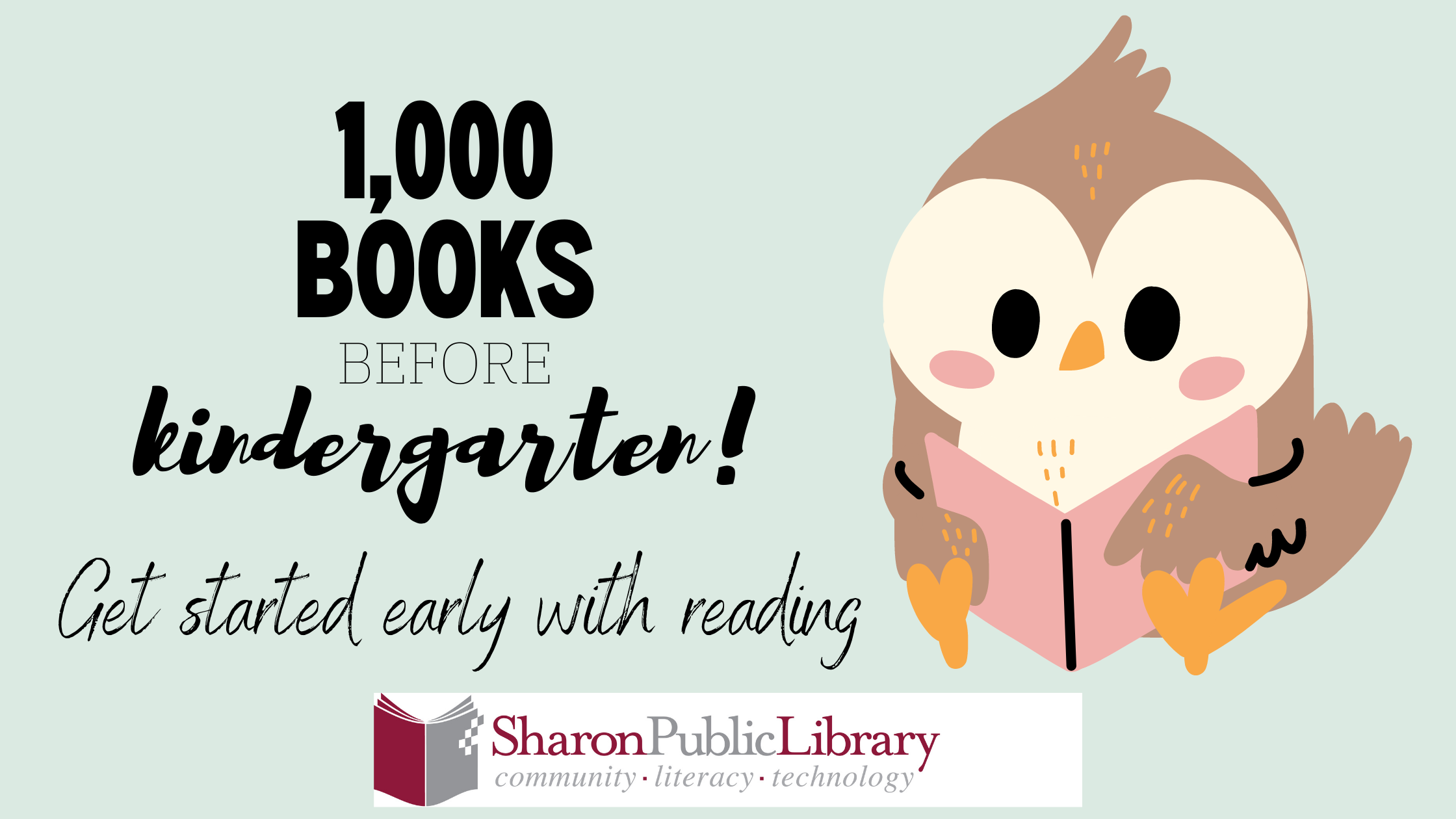 1000 Books Before Kindergarten logo featuring cartoon owl reading a book