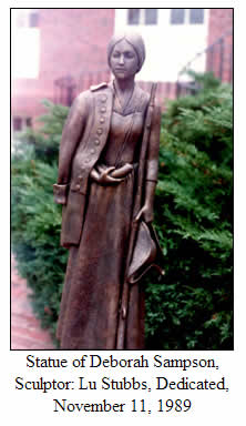 A photograph of the Deborah Sampson statue (sculpted by Lu Stubbs, dedicated November 11, 1989)